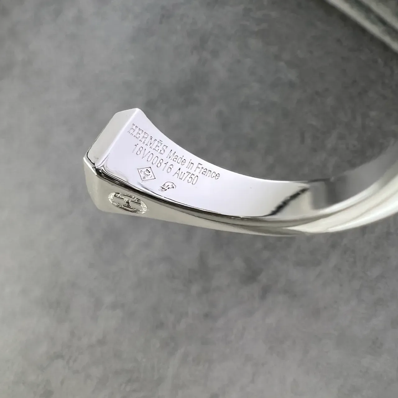 Hermès C de Silver Gold Open Geometric Square-Ended Ring 2