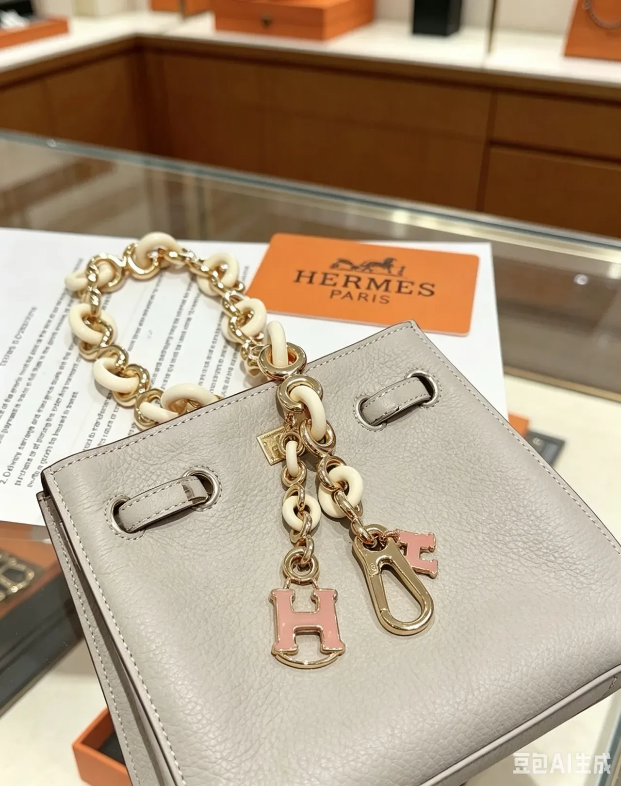 Hermès Chaine d'Ancre Bracelet Beige Gold Chaîne Résine-Métal Charms Cristal Pavé 'H' 6