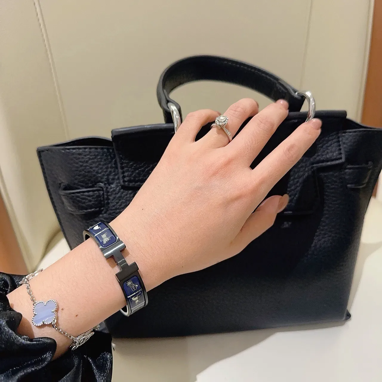 Hermès Clic H Black Blue Enamel-Inlaid Bracelet 2