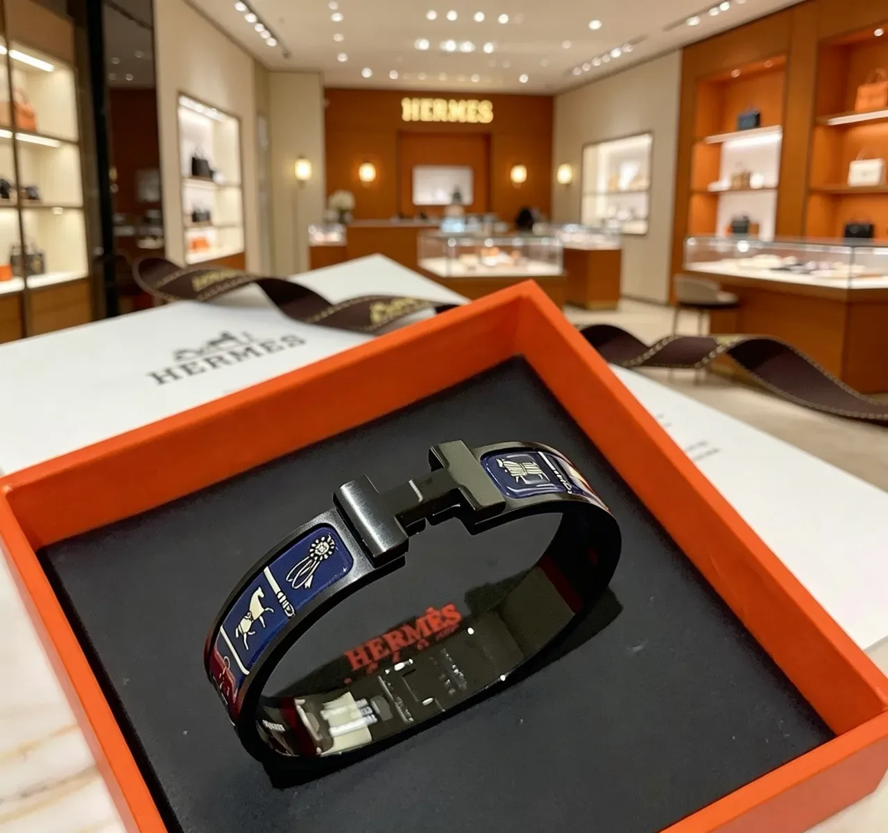 Hermès Clic H Black Blue Enamel-Inlaid Bracelet 3