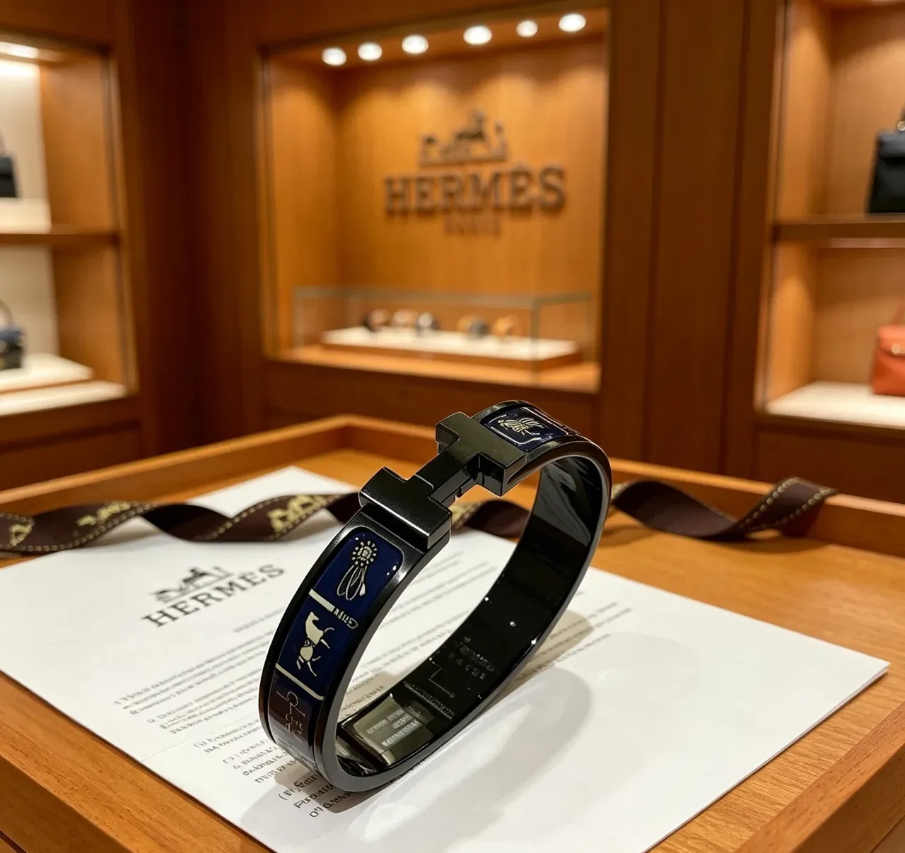 Hermès Clic H Black Blue Enamel-Inlaid Bracelet 4