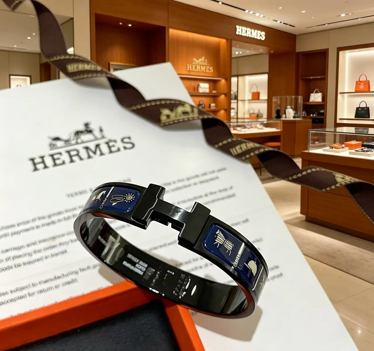 Hermès Clic H Black Blue Enamel-Inlaid Bracelet 6