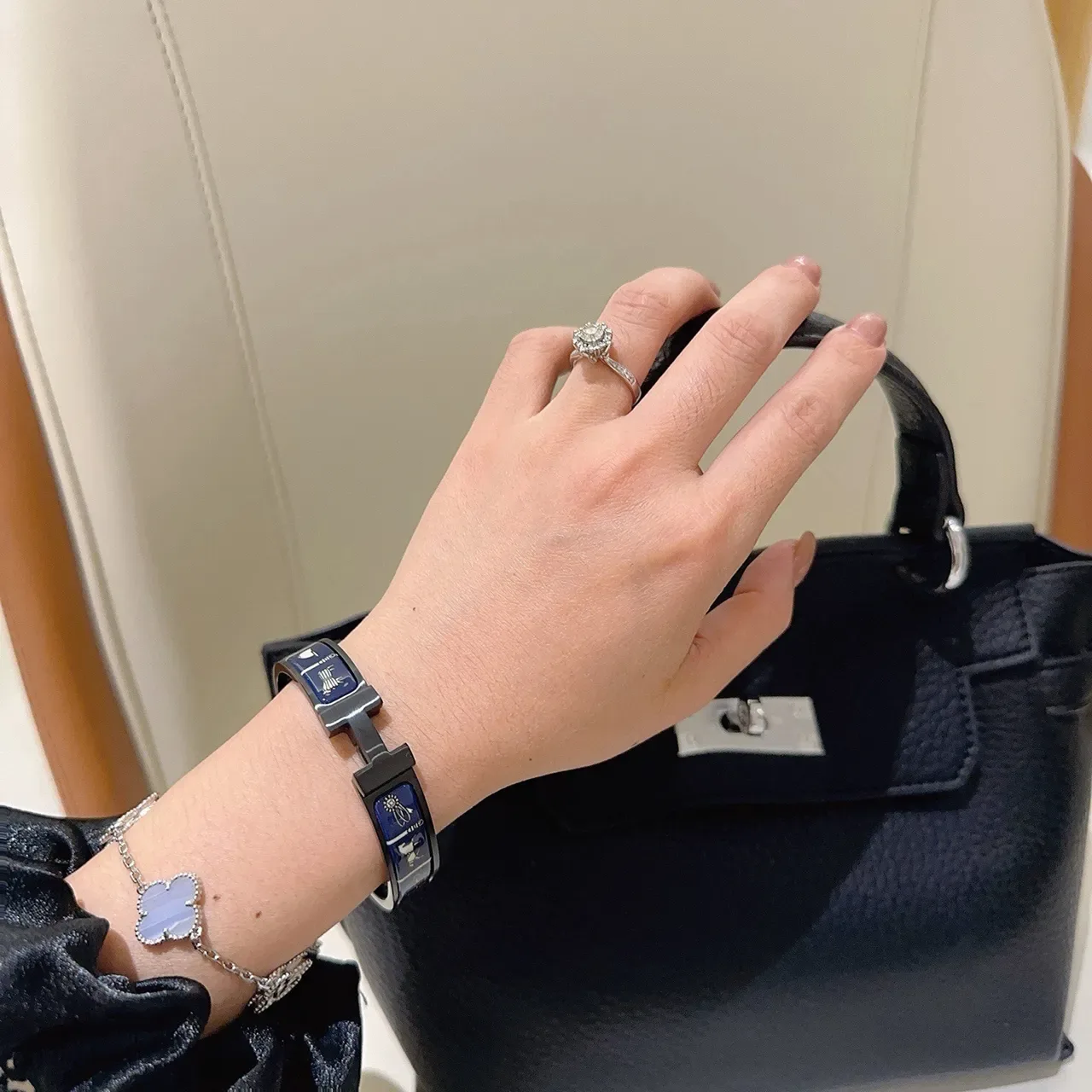 Hermès Clic H Black Blue Enamel-Inlaid Bracelet 8