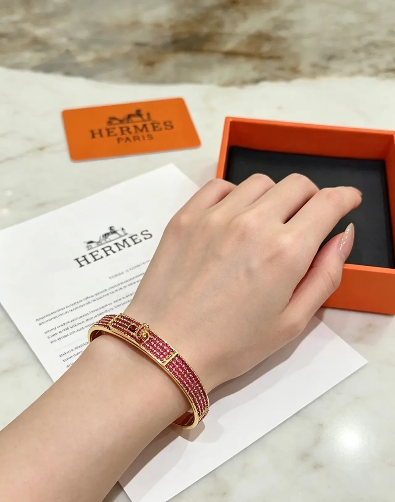 Hermès Constance Pavé Pink Gemstone Gold-Tone Bracelet 3