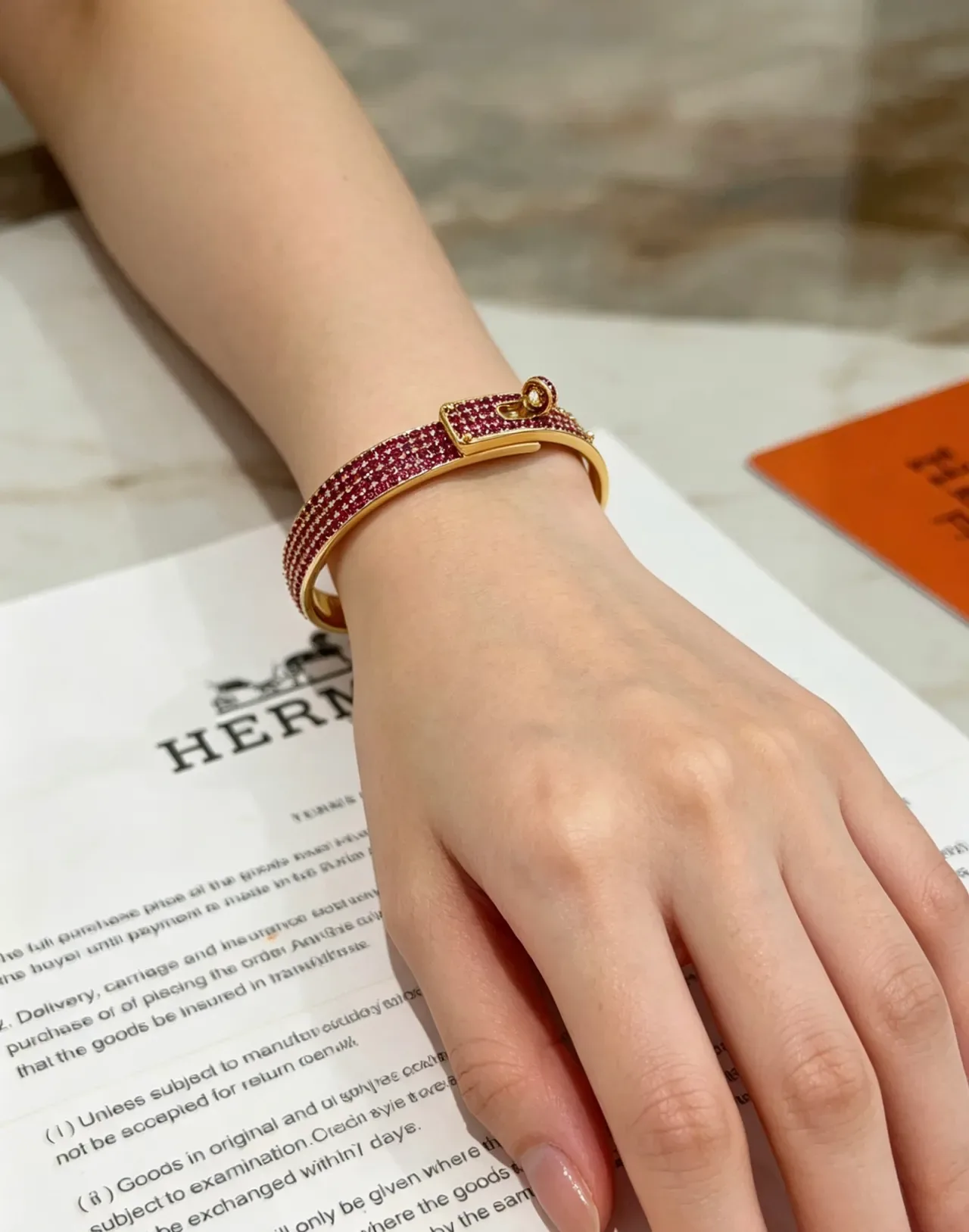 Hermès Constance Pavé Pink Gemstone Gold-Tone Bracelet 4
