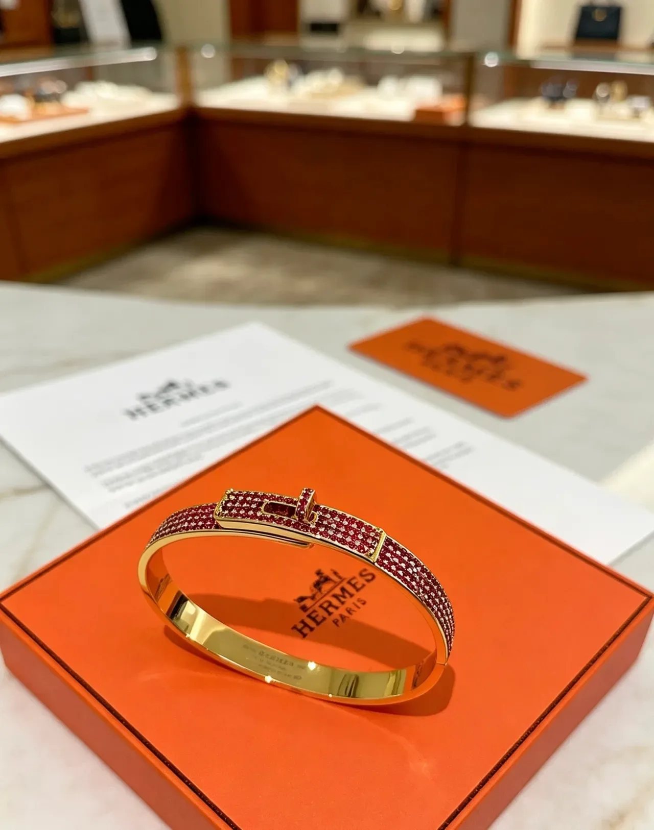 Hermès Constance Pavé Pink Gemstone Gold-Tone Bracelet 5