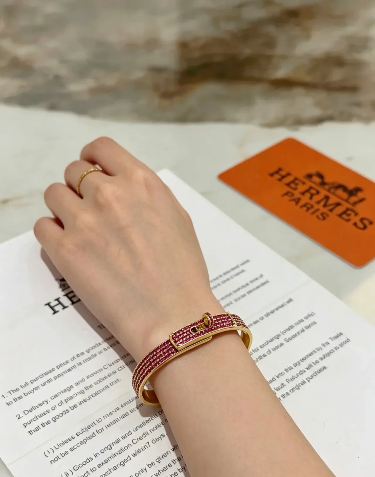 Hermès Constance Pavé Pink Gemstone Gold-Tone Bracelet 6