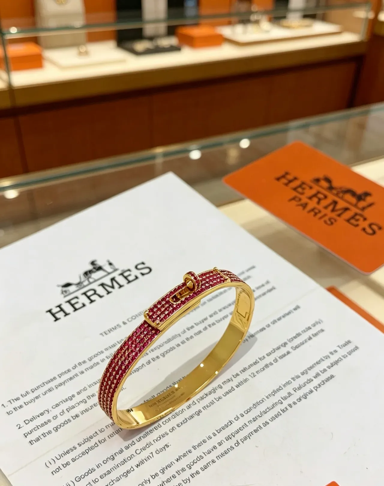 Hermès Constance Pavé Pink Gemstone Gold-Tone Bracelet 7