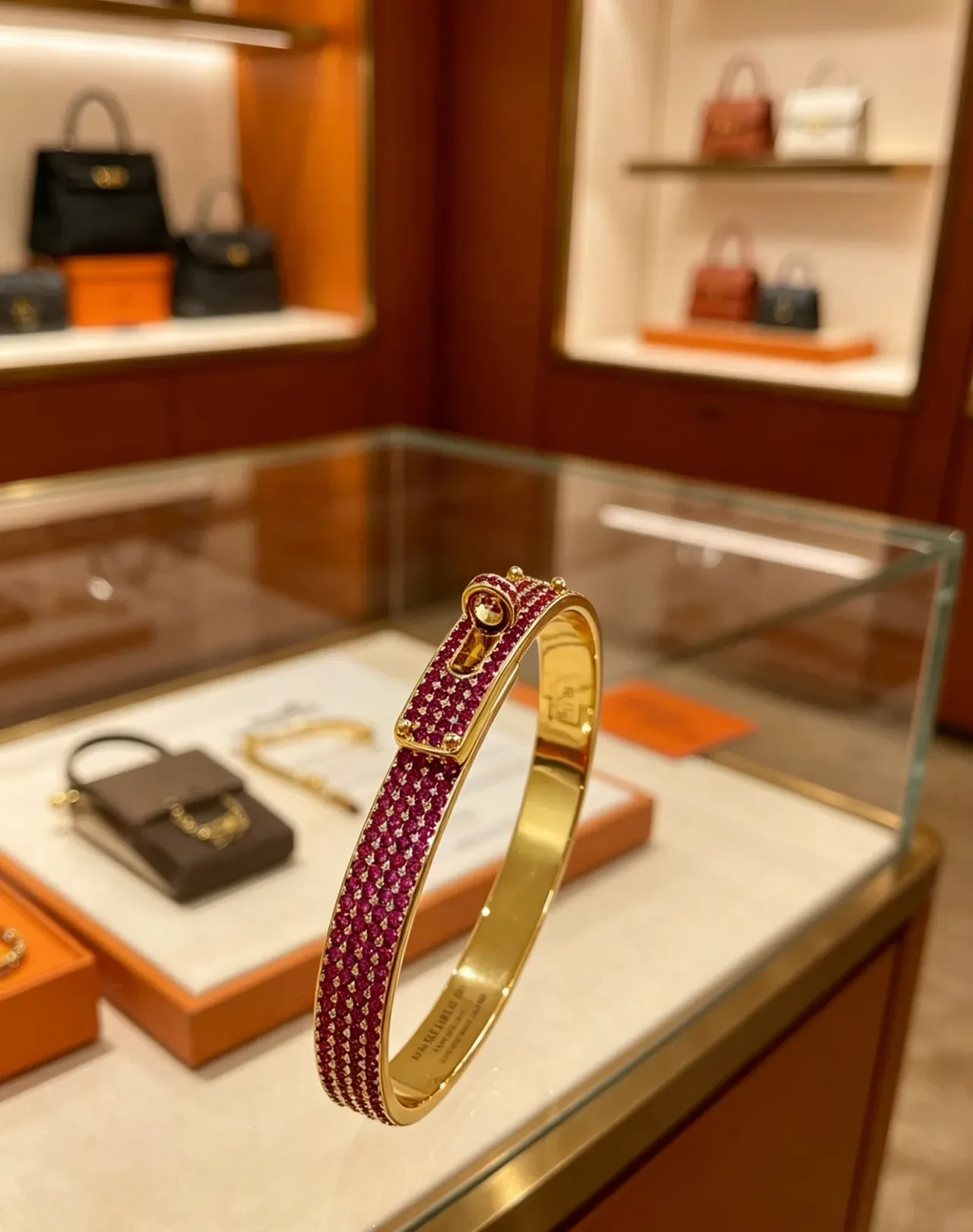 Hermès Constance Pavé Pink Gemstone Gold-Tone Bracelet 9