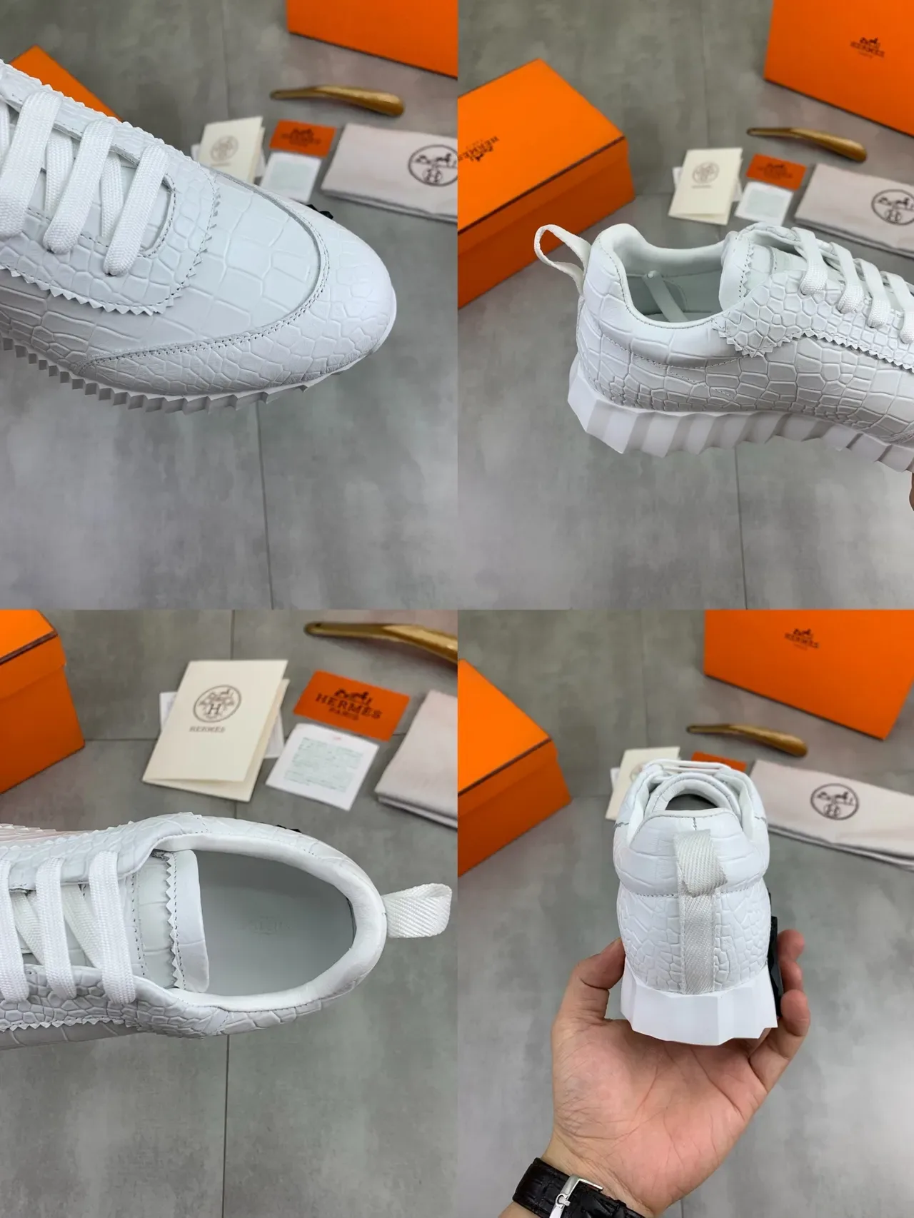 Hermès Sneaker Lifestyle Blanco Croc-Embossed 2