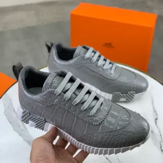 Hermès Gray Croc-Embossed Leather Lifestyle Sneaker