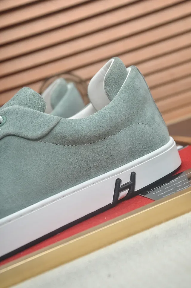 Hermès Green White Suede Upper Low-Top Lifestyle Sneakers 2