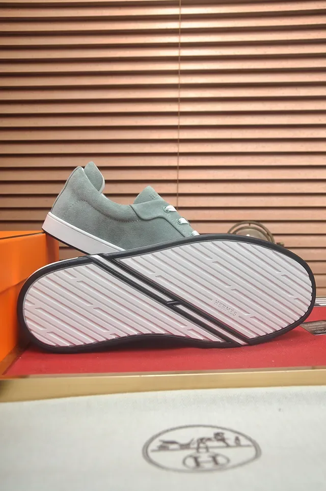 Hermès Green White Suede Upper Low-Top Lifestyle Sneakers 3