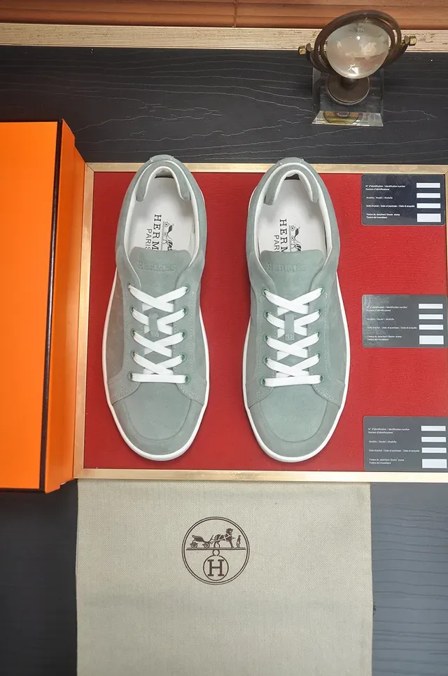 Hermès Green White Suede Upper Low-Top Lifestyle Sneakers 5