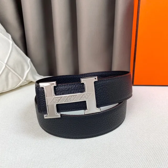 Hermès H Belt Cinturón de Cuero Negro Granulado 2