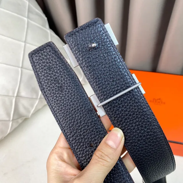 Hermès H Belt Cinturón de Cuero Negro Granulado 3