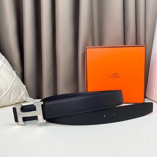 Hermès H Belt Cinturón de Cuero Negro Granulado 6