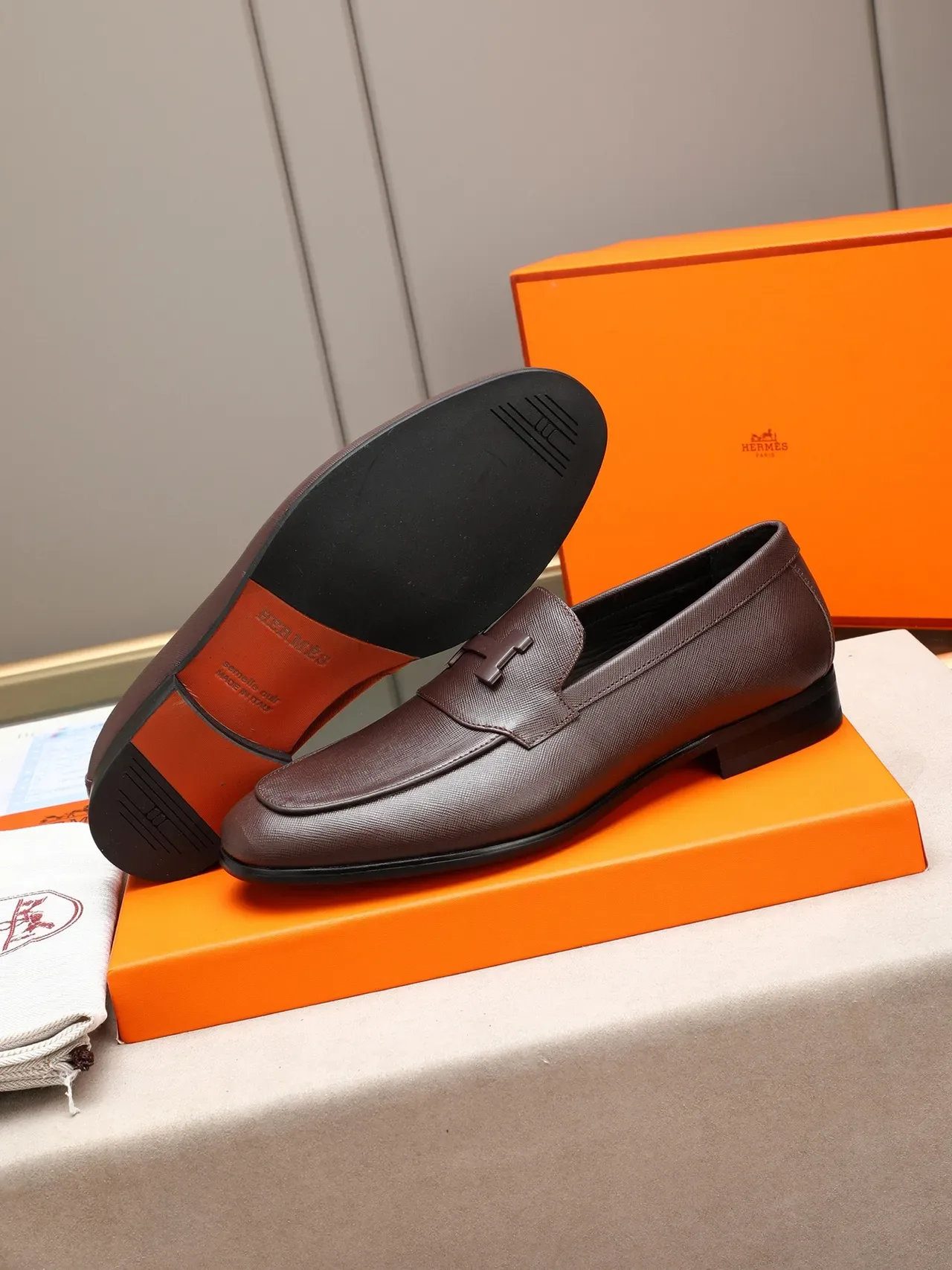 Hermès H-Loafer Brown Saffiano Leather Loafer 4