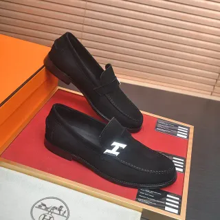 Hermès H Logo 乐福鞋 黑色麂皮 男士乐福鞋
