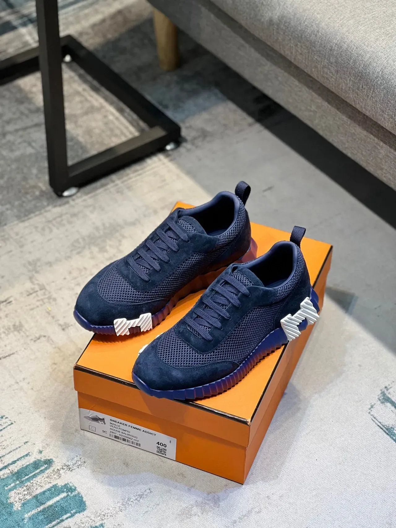 Hermès H-Ride Navy Blue Mesh Suede Lifestyle Sneakers 7