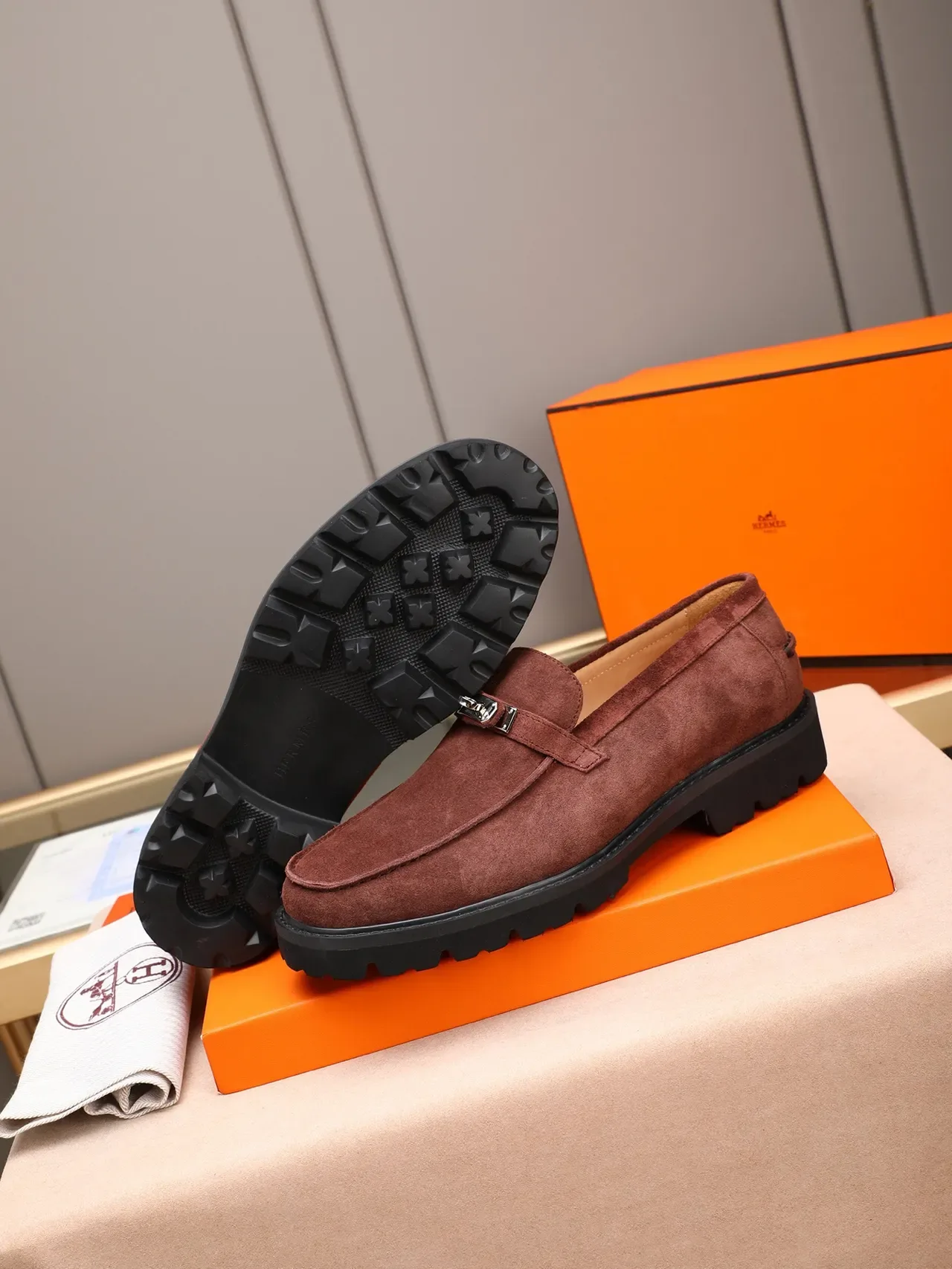 Hermès Loafer Brown Black Suede Upper Horsebit Buckle Loafer 4