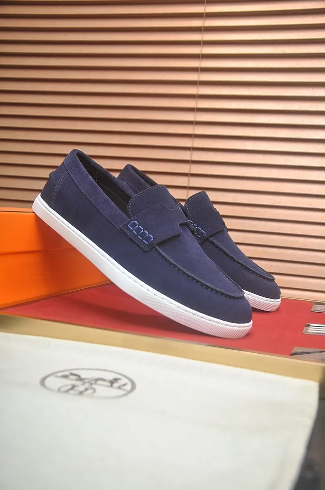Hermès Ante Azul Marino Blanco Correa en Forma de H Loafer 2