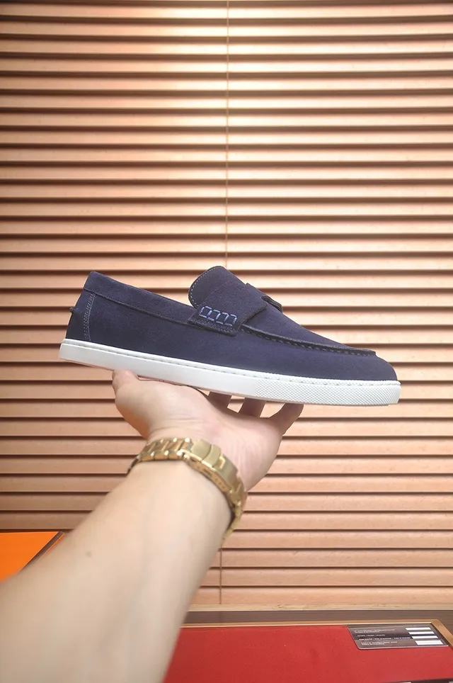 Hermès Ante Azul Marino Blanco Correa en Forma de H Loafer 4