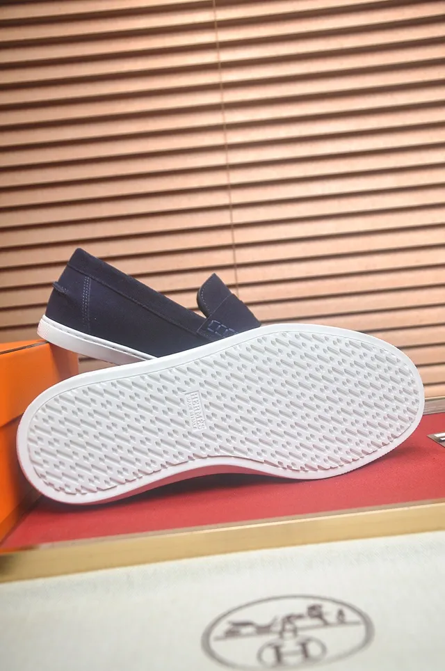 Hermès Ante Azul Marino Blanco Correa en Forma de H Loafer 7