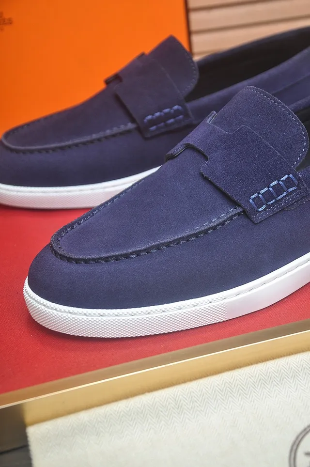 Hermès Ante Azul Marino Blanco Correa en Forma de H Loafer 8