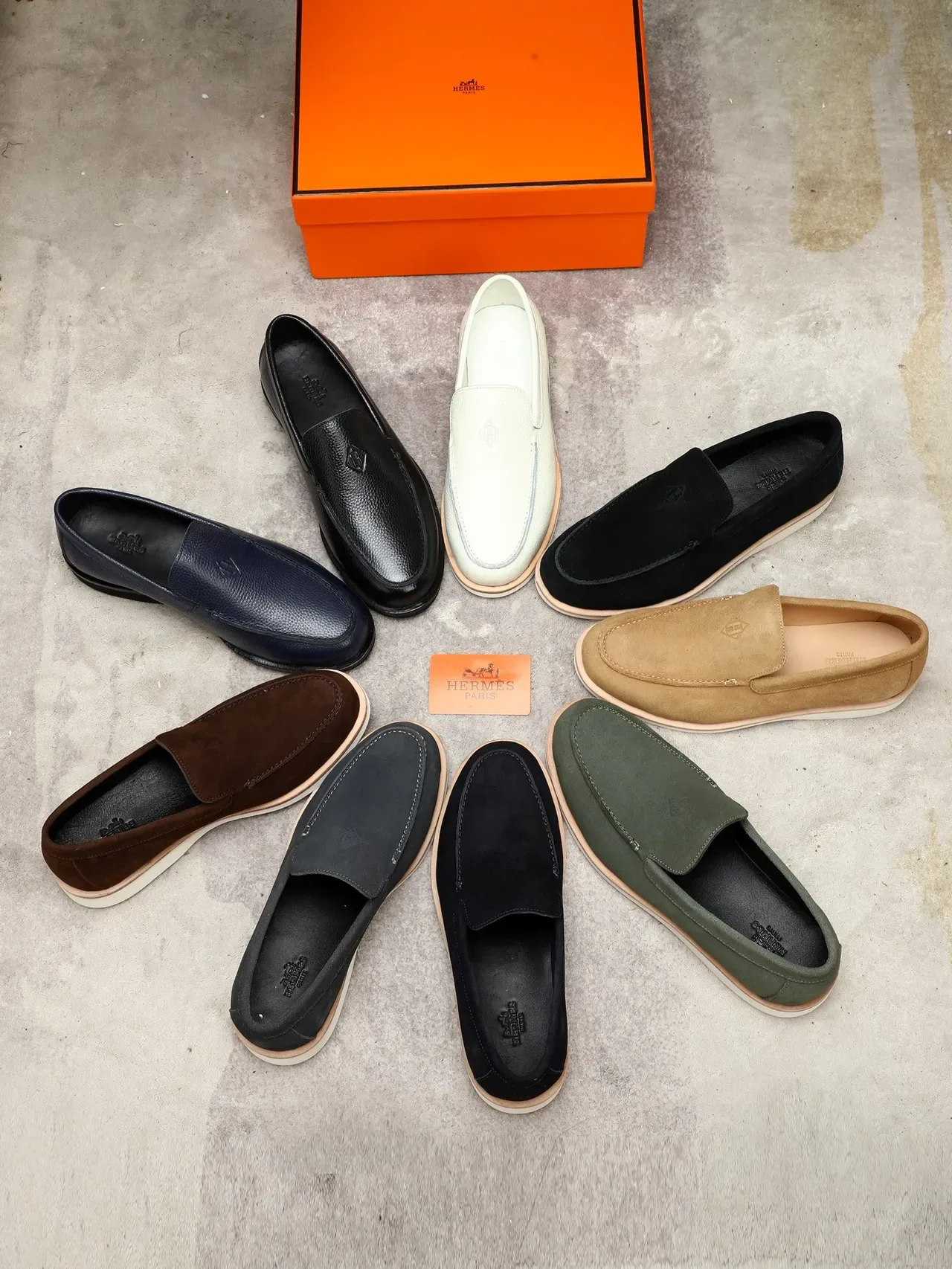 Hermès Navy White Suede Upper Moccasin-Stitched Vamp Loafer 2