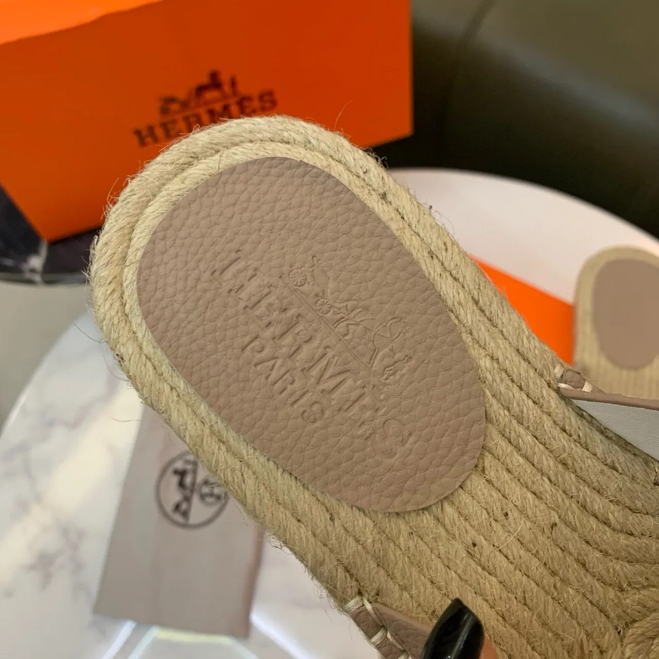 Hermès Oran Beige Leather and Jute Espadrille Slippers 7