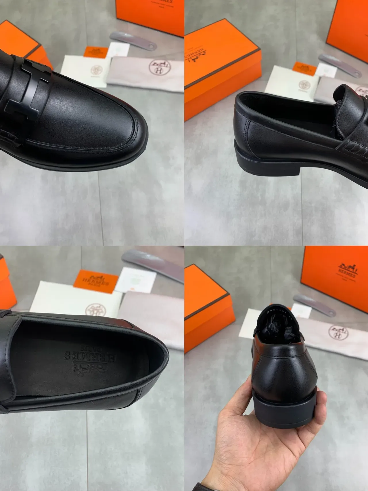 Hermès Oran Black Leather H-Buckle Loafers 3