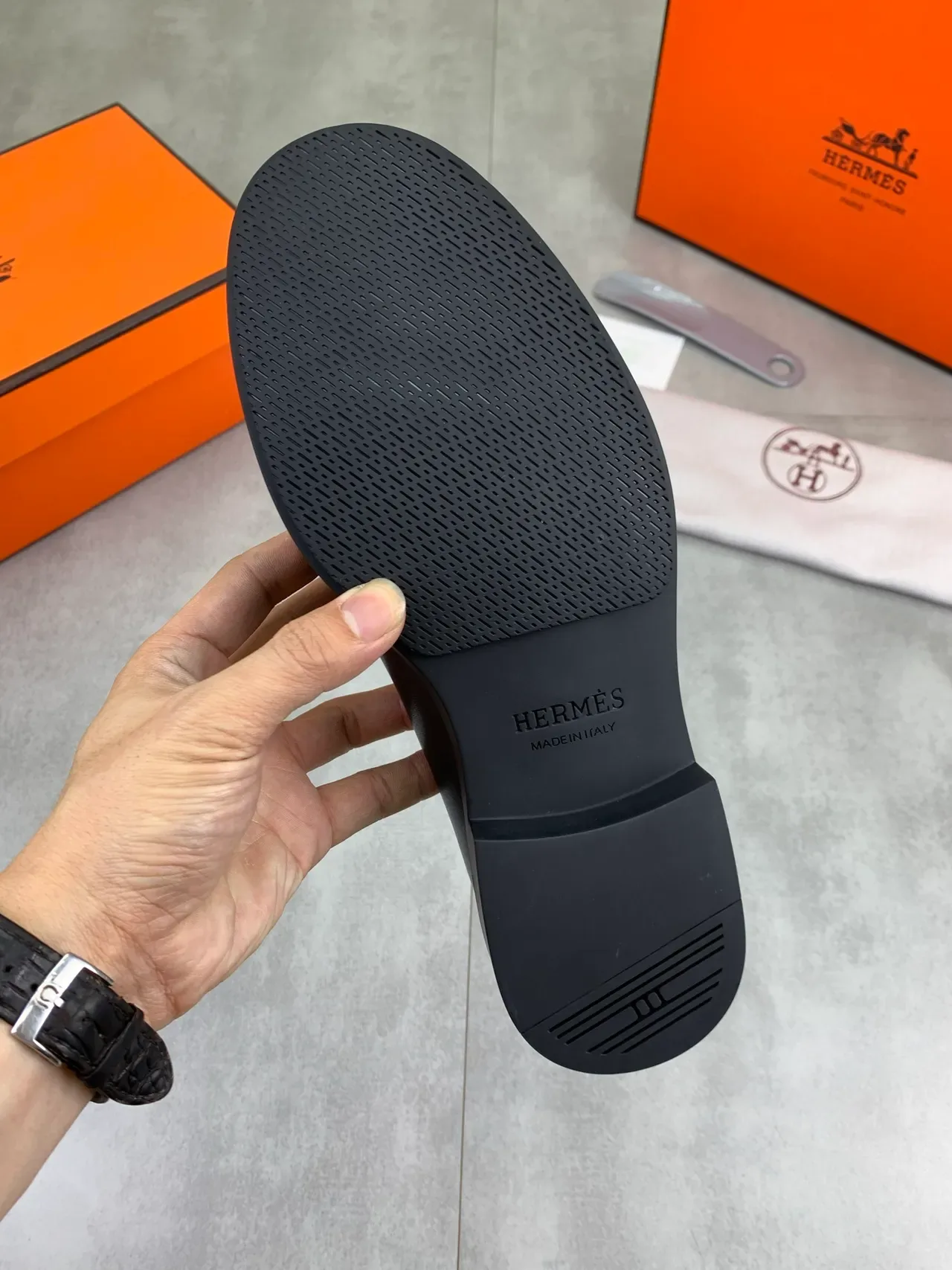 Hermès Oran Black Leather H-Buckle Loafers 4