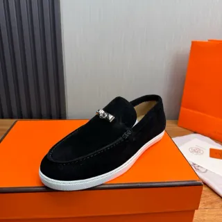 Hermès Oran काला सफेद स्यूड रबड़ सोल लूफर