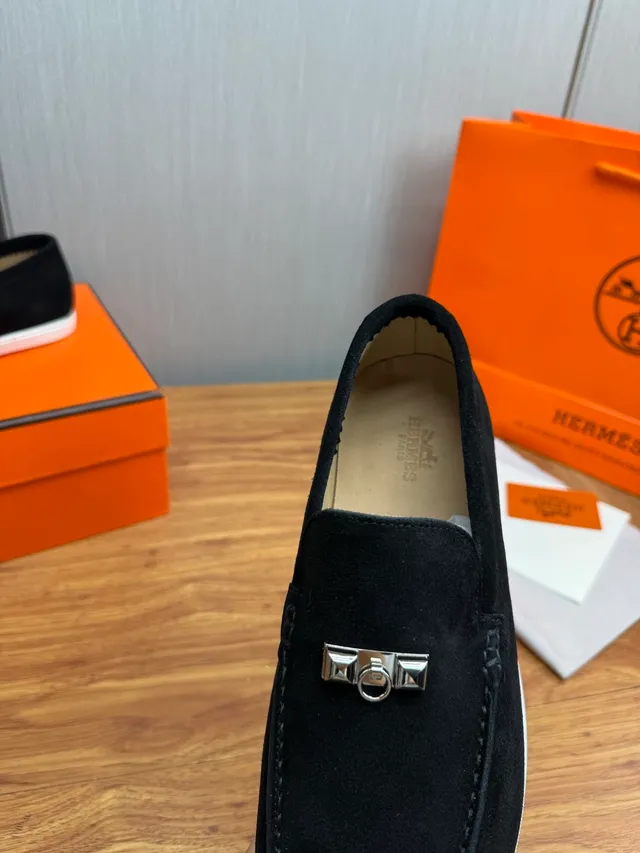 Hermès Oran Black White Suede Rubber Sole Loafer 8