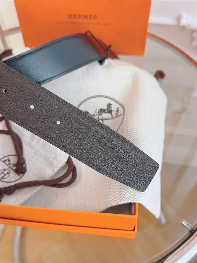 Hermès Oran Cinturón de Cuero Azul y Oro Hebilla T-Bar Pebblada 3