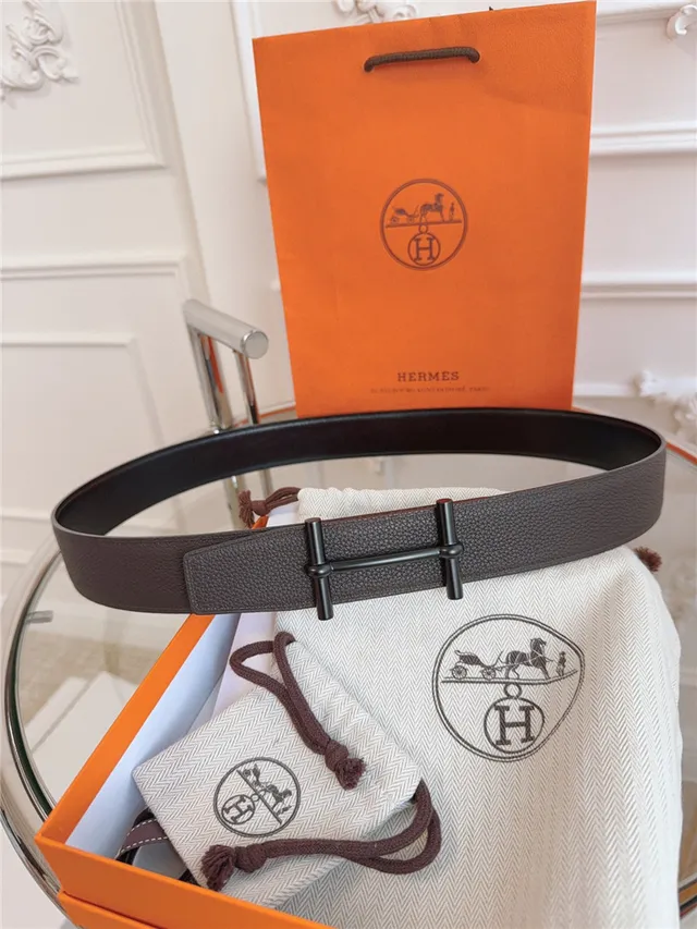 Hermès Oran Cinturón de Cuero Azul y Oro Hebilla T-Bar Pebblada 6
