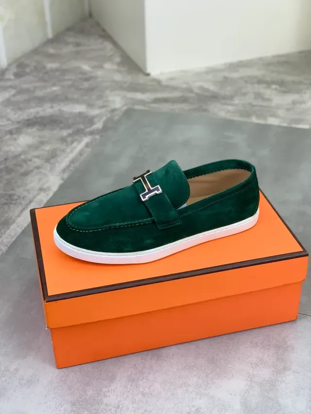 Hermès Oran Green Suede H-Buckle Loafer 4