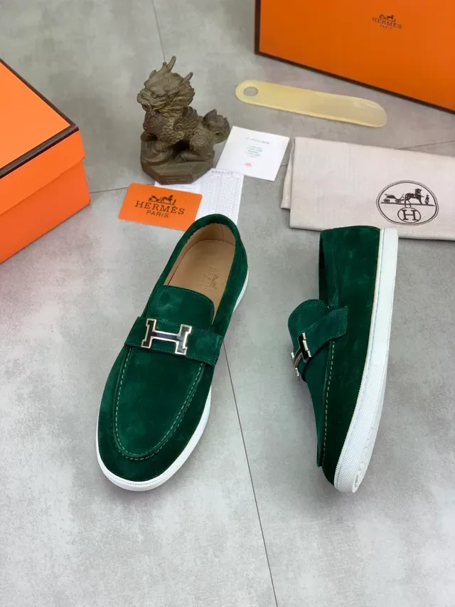 Hermès Oran Green Suede H-Buckle Loafer 5