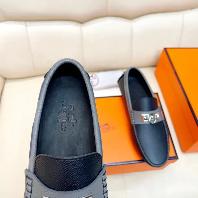 Hermès Oran Loafer Black and Gray Leather Loafers 4