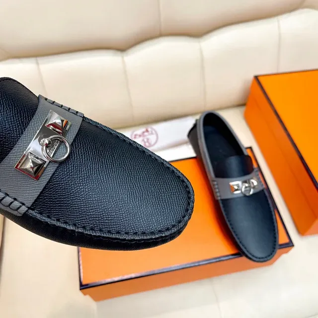 Hermès Oran Loafer Black and Gray Leather Loafers 5
