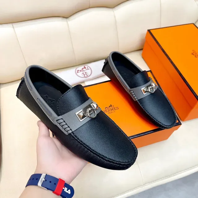 Hermès Oran Loafer Black and Gray Leather Loafers 6