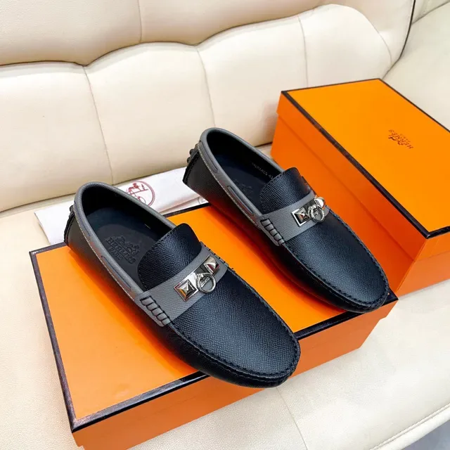 Hermès Oran Loafer Black and Gray Leather Loafers 7
