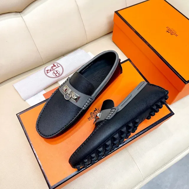 Hermès Oran Loafer Black and Gray Leather Loafers 8