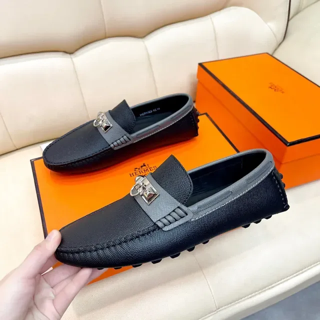 Hermès Oran Loafer Black and Gray Leather Loafers 9