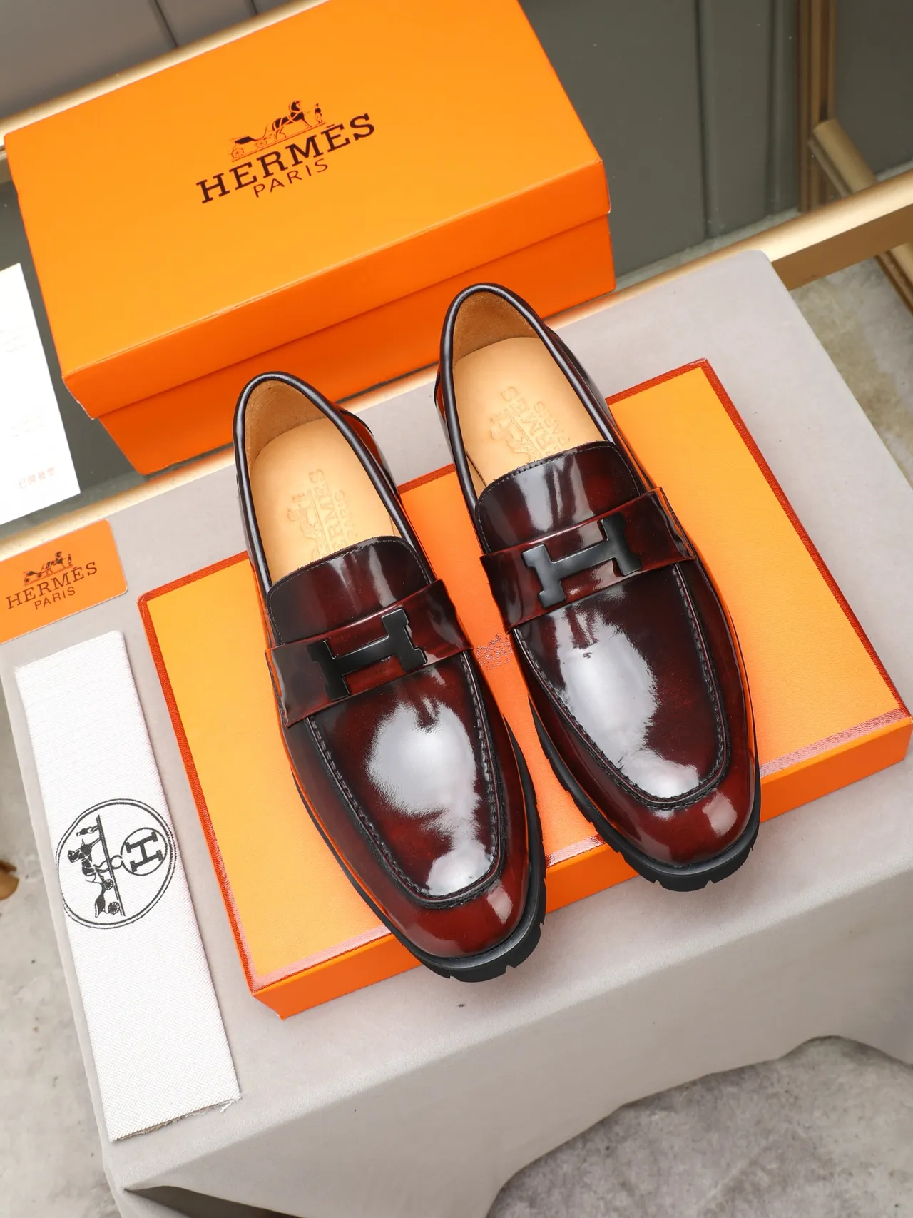 Hermès Oran Loafer Burgundy Patent Leather Slip-On Loafer 2