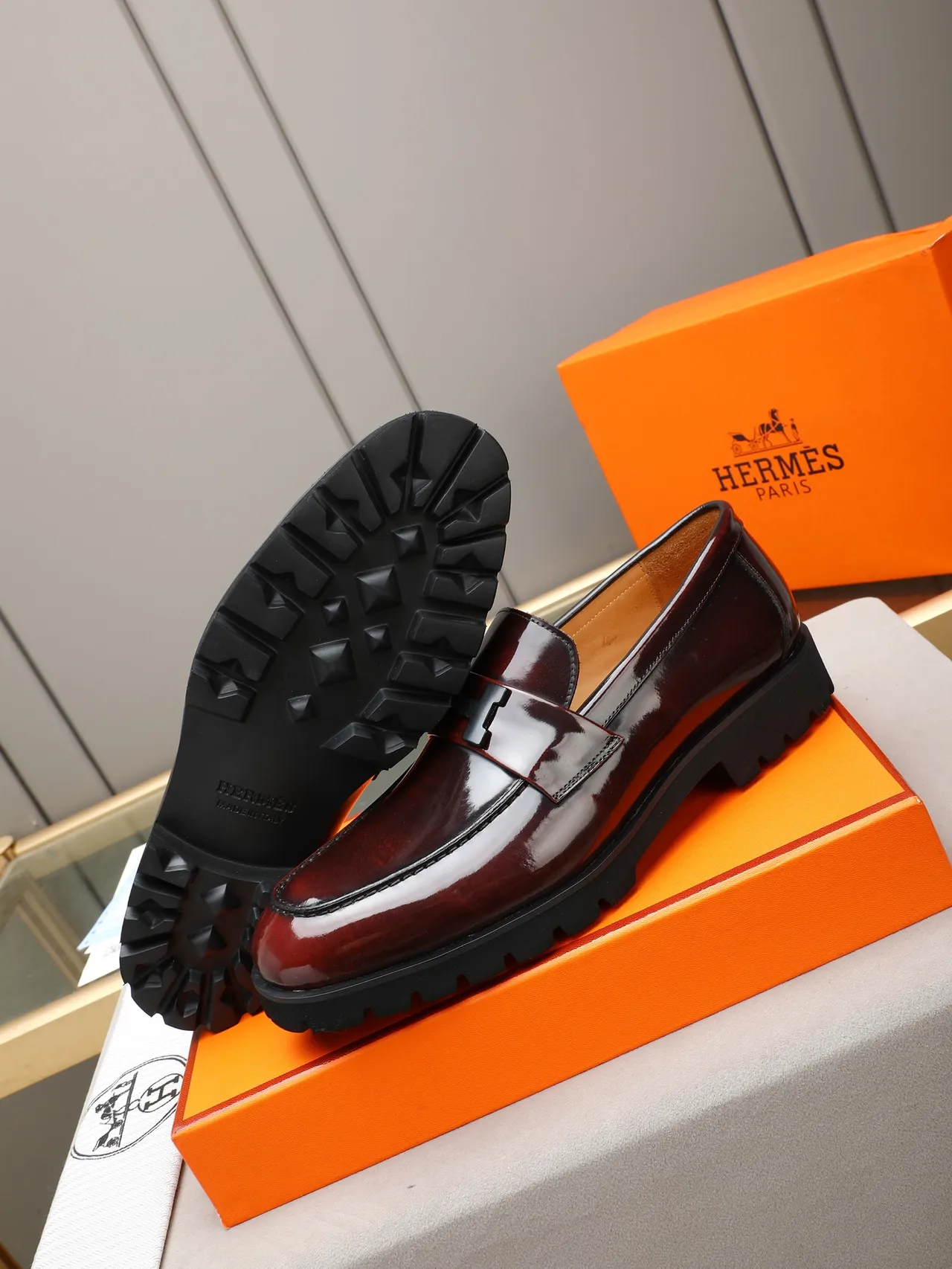 Hermès Oran Loafer Burgundy Patent Leather Slip-On Loafer 4