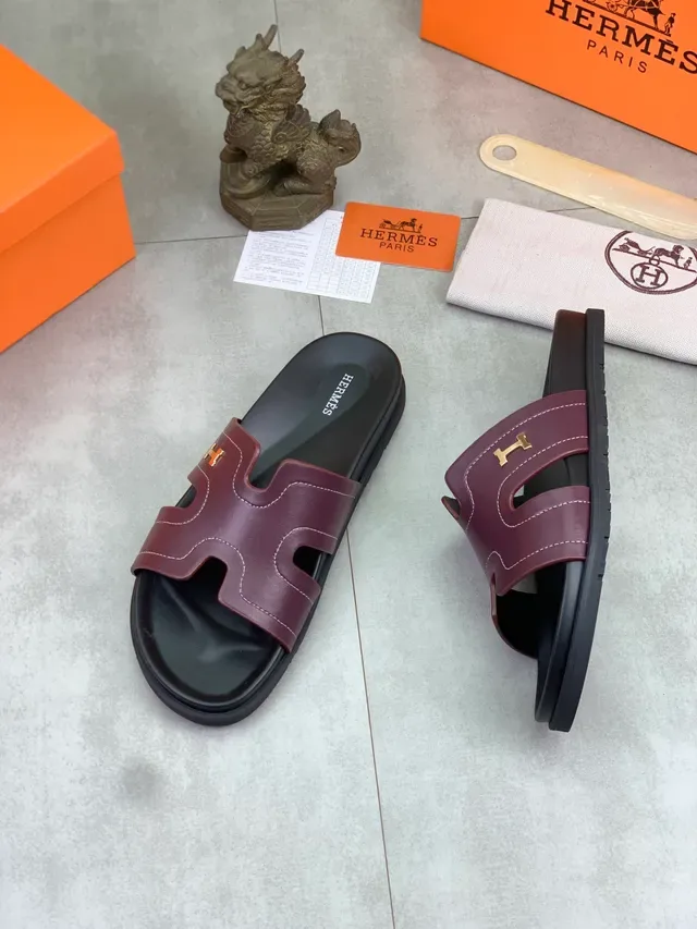 Hermès Oran Slide Sandales Cuir Verni Noir 6