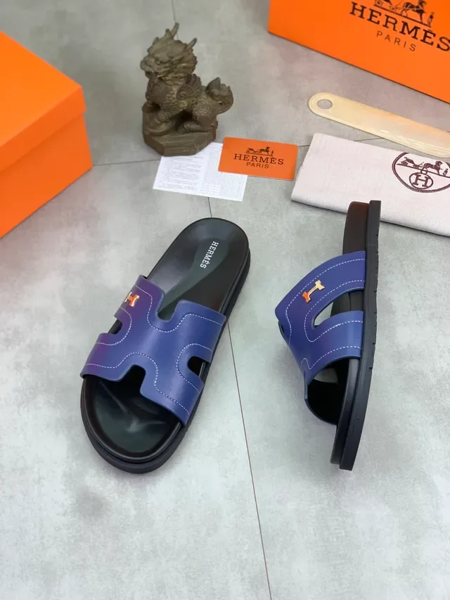 Hermès Oran Slide Sandales Cuir Verni Noir 11