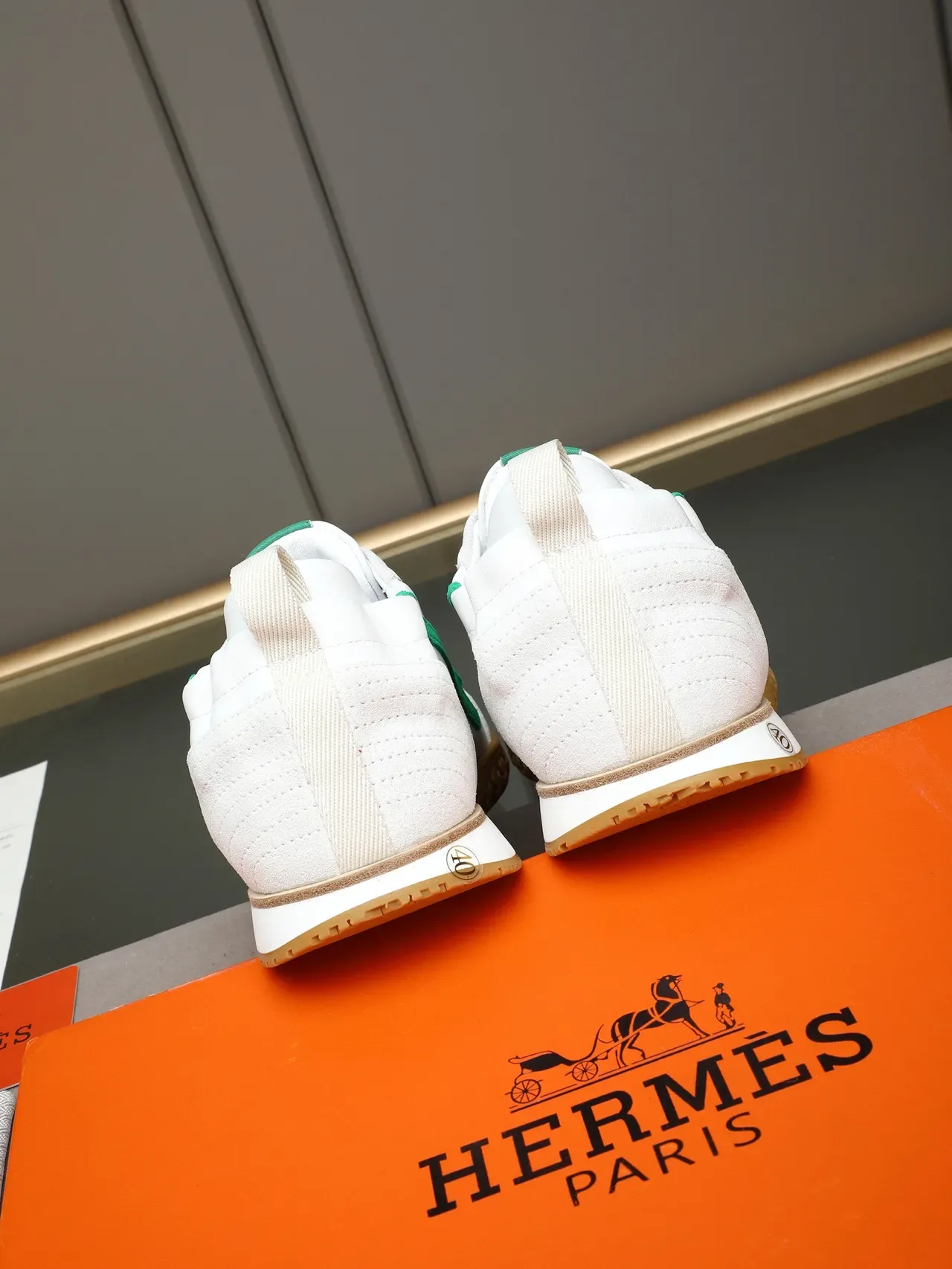 Hermès White and Green Logo Lifestyle Sneaker 3